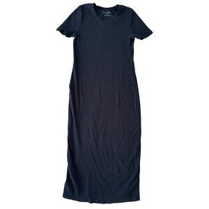 Yam & Sea Black Ribbed Knit Short Sleeve Midi Dress S